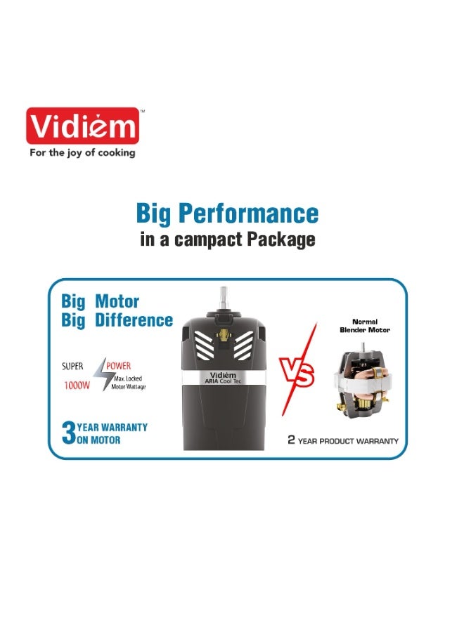 Vidiem Vita 500 W Personal Blender/Mixer/Grinder/Smoothie Maker | 22000 RPM Aria CoolTec Motor | 2 Transparent Jars (500 ml + 250 ml) | 3 Year Motor Warranty | Beyond Blending - Image 3